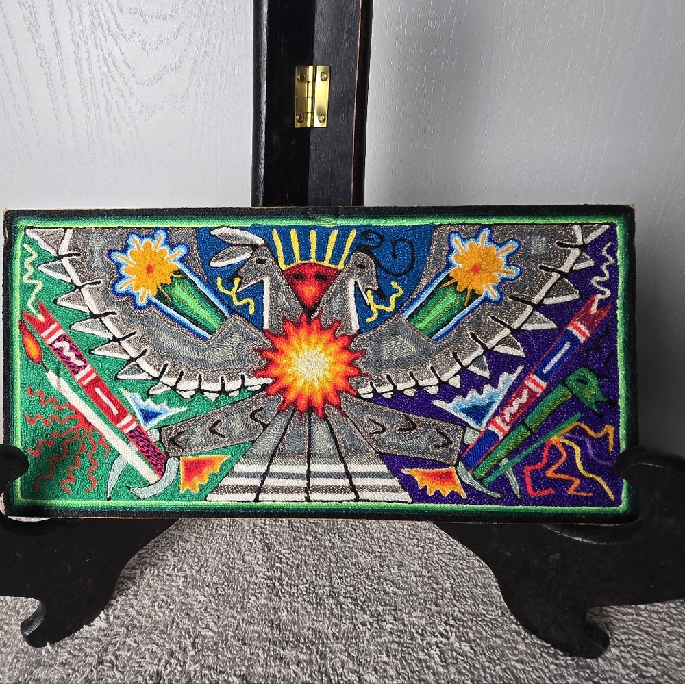 Mexican Folk Art Huichol Yarn Painting - Picture 5 of 8